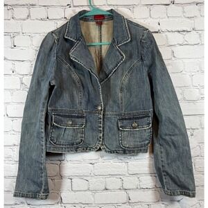 XXI Brand Denim Jacket Cropped Fitted Jean Jacket Button Front Pockets Size‎ L